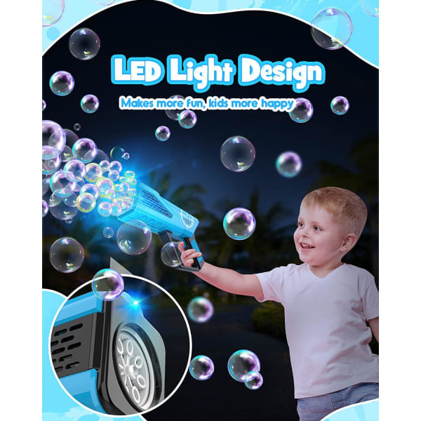 Bobleblæser med 8-huls pinde & LED-lys, inkluderer boblevæske & batterier