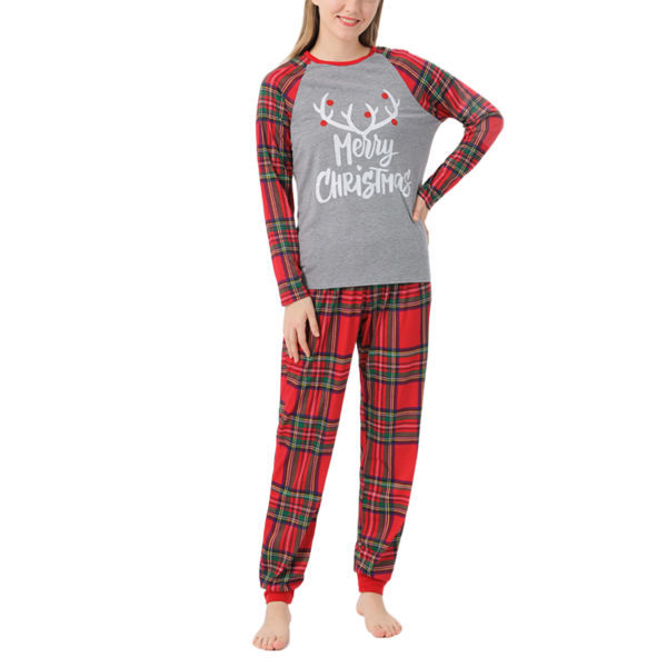 Julepyjamasæt til familien - Rensedyr Langærmet T-shirt og Plaid Bukser - Kvinder Mænd Børn Baby Nattøj Farve: Rød Størrelse: M