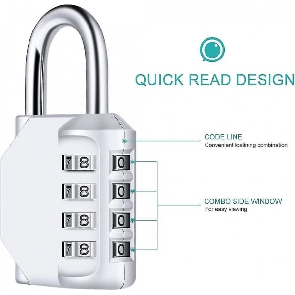 [2 stycken] 4-siffrigt kombinationshänglås, Diyife kombinationslås vattentätt, vattentätt metall och pläterat