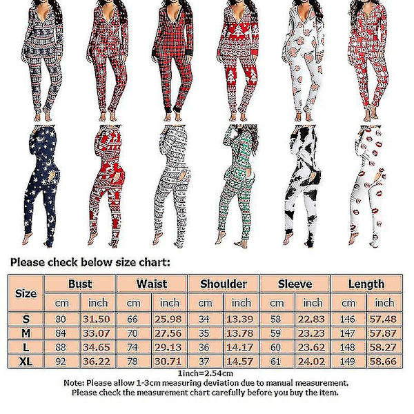 Qian Dametøj Pyjamas Dyr Enkeltdel Jul Bodysuit Jumpsuit Langærmet Natkjole