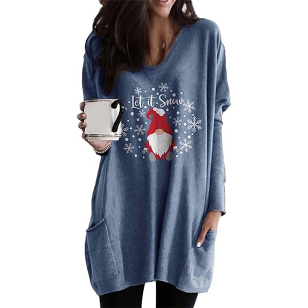 Women's Christmas Sweater Crew Neck Long Sleeve Sweatshirt Holiday Sweater with Pockets