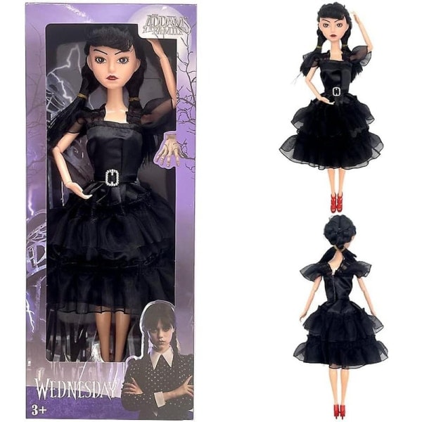 REMAKE Wednesday Addams Dukker Plyslegetøj, Bevægelige Wednesday Addams Dukker Til Børn Sort