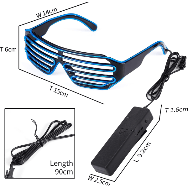 REMAKE (Blå) Neon Rave Briller El Wire Blinkende LED Solbriller Lys Opp DJ Kostymer for Fest, 80-tallet, EDM, Halloween