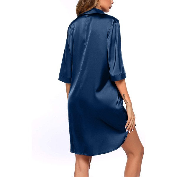 REMAKE Naisten Silkki Yöpaita Pyjama Napit Alas Unipaita XXL