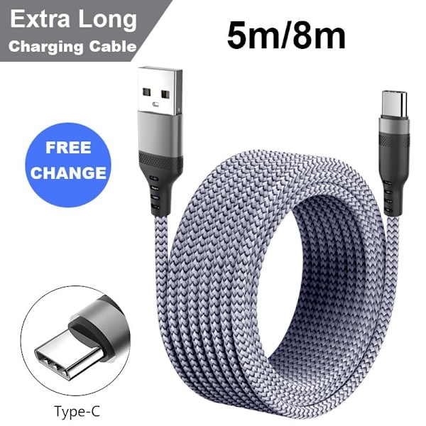 REMAKE Extra lång 8M iPhone-kabel grå