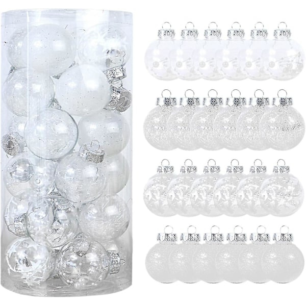 24 st julgranspynt 6cm/2.36 tum Färgade Plast Transparenta Klot Set Osplitterliga Målade Klot