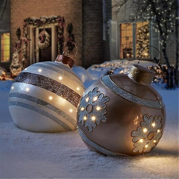 60cm Juletrepynt latable Dekorert Ball PVC Giant Stor Ball Juletrepynt Lekeball Uten Lys Pynt 2stk gitter 2stk