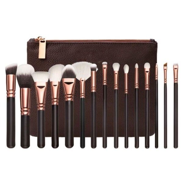 15 pcs Professional make-up brush with practical bag-Brown