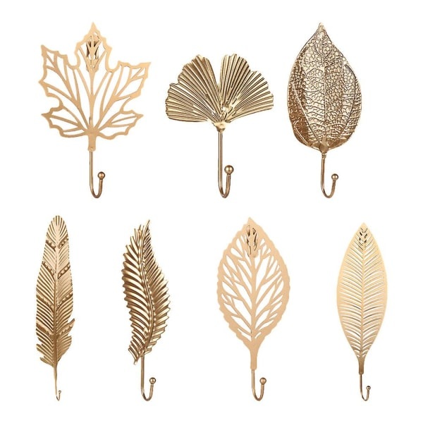 pcs Nordisk dekoration Fars dag-gåvor blad väggkrok nyckelhållare metall väggkrokar vägghängare guld Guld 28x8.5cm