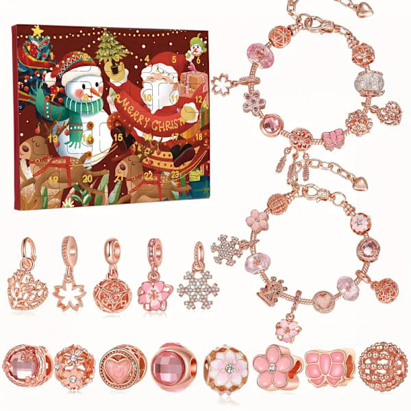 DIY Roséguld Pärl armband Kit - Adventskalender Presentset för Jul och Nyårsdekorationer 2024