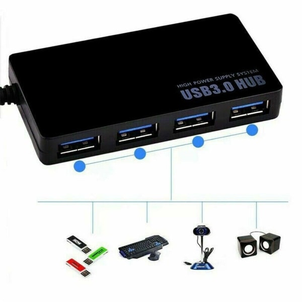 USB 3.0 -keskitin 4 portilla, musta