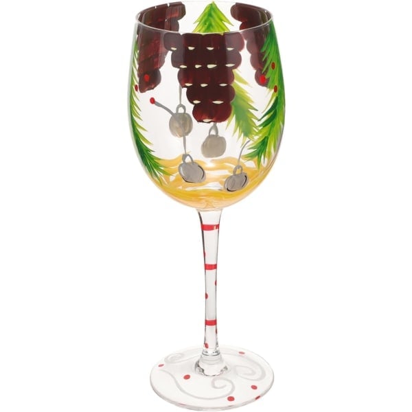Julglas med stjälk, handmålat cocktailglas, juldricksglas för nyår, julafton, festdryck, vintervinglas