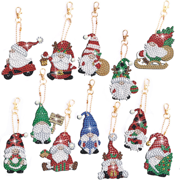 REMAKE 12 st 5D Juldiamantmålning Nyckelring Hänge DIY Jul
