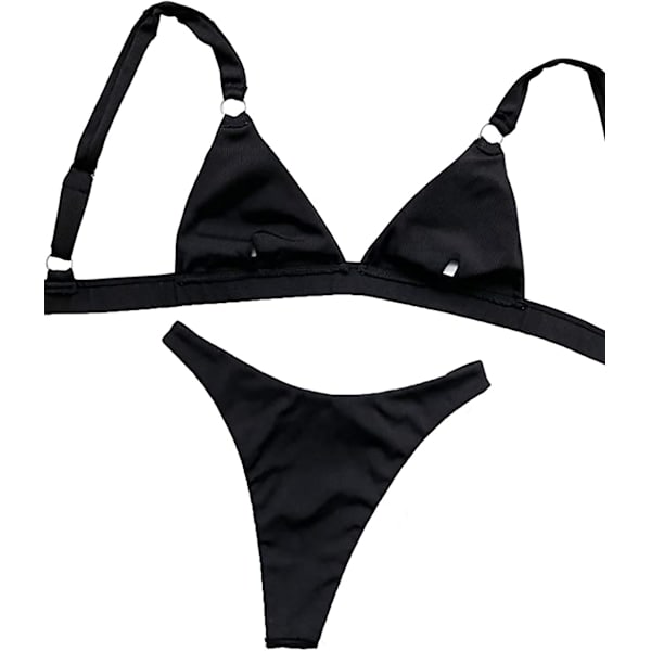 Push-Up Bikinin setti renkailla ja kolmiomaisella yläosalla, musta L
