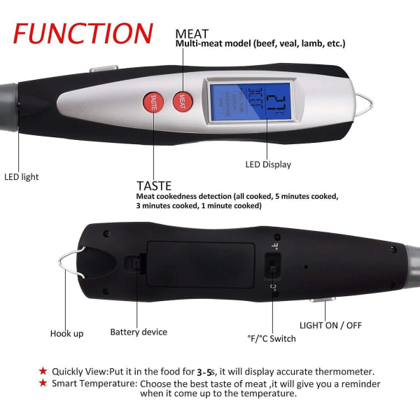 Kjøtttermometergaffel Grillgaffel med termometer Digital grillgaffeltermometer Digital kokegaffel Instant Read gaffel Egnet