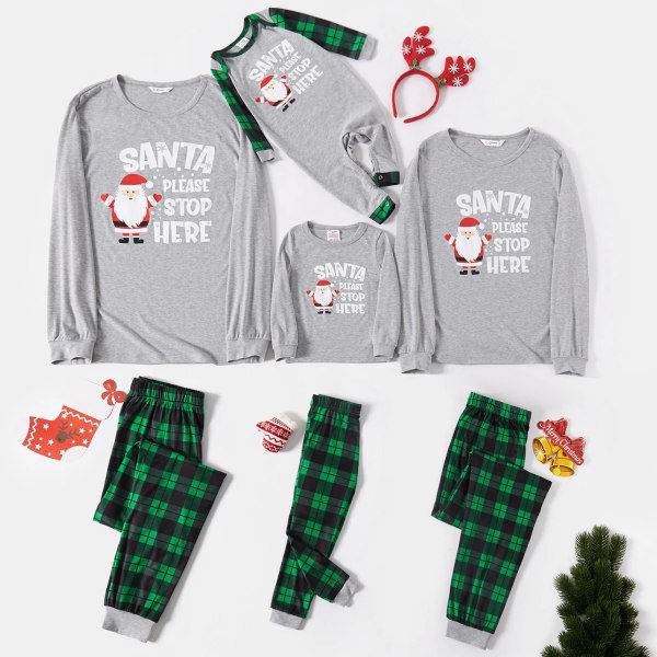 Santa och Tryckt Snygg Passform Grå Familj Matchande Långärmad Rutiga Pyjamas Set Grå Kvinna XL