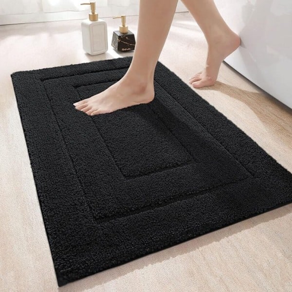REMAKE Kylpyhuoneen Matto Liukumaton Imuva 40x60cm Suihkumatto Paksu Pehmeä Kylpyhuoneen Matto Mikrokuitu Konepesu Musta