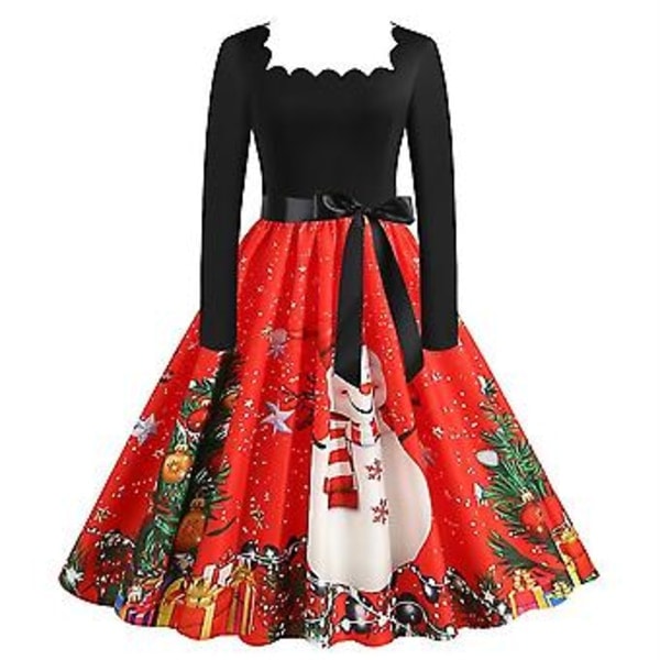 Women's Long Sleeve Christmas Dress Christmas Party Swing A-line Dresses (M Red)