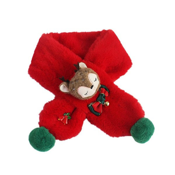 Julbarns Vinter 3D Rensa Doll Tjock Fleece Halsduk Sjal Jul Mjuk Plysch Hals Wrap Värmare Semesterpresent för Flickor Röd