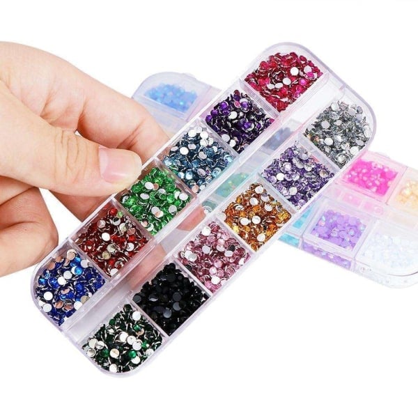 12 pcs Rhinestone In box - 2mm - Nail decorations multicolour