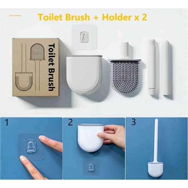 REMAKE Pakke med 2 flade silikone toiletbørster med vægmontering, sort + hvid