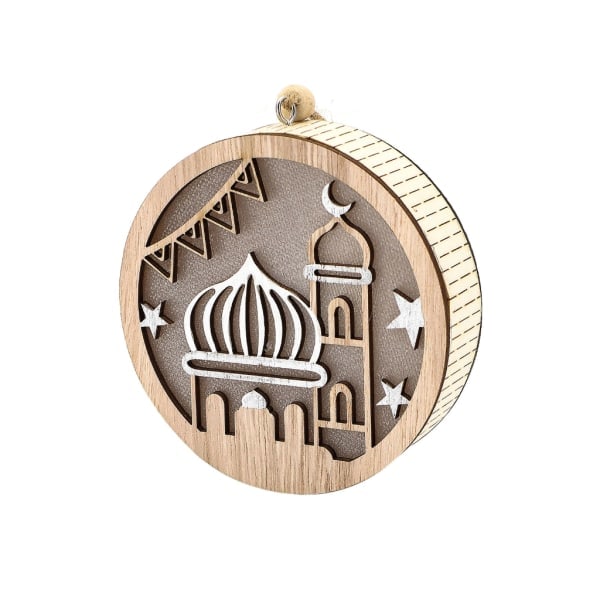 Trä Hängande Ornament Eid Mubarak LED-Ljus Dekoration för Muslimisk Högtid Nyårsfest Dekoration 3