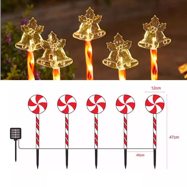 Utendørs Julelys med Solcelle (Sett med 5), Julelys med Solcelle for Hage og Bakgård