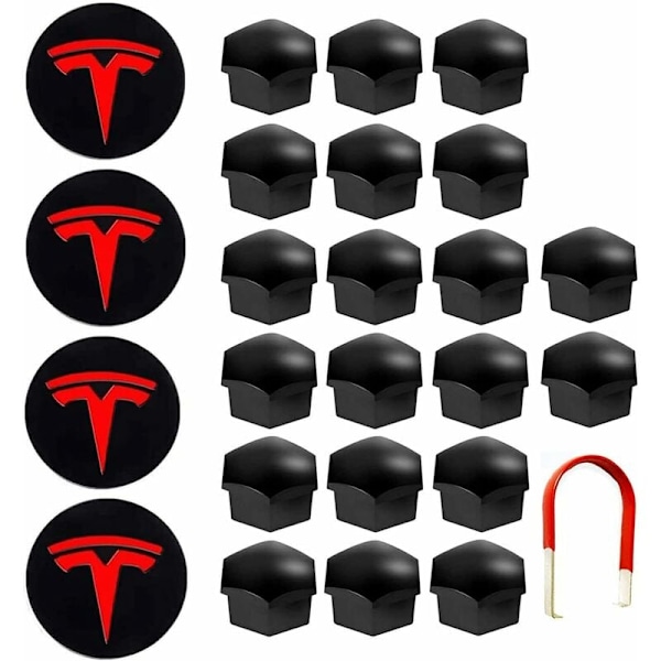 Pyöränmutterin suojus pölykapselilla ja irrotustyökalulla Tesla Model 3 SX -malleihin (punainen)