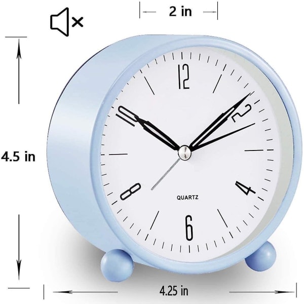 Analog väckarklocka, 4 tum Super tyst icke-tickande liten klocka med nattlampa, batteridriven, enkel design, för sovrum (Grön)