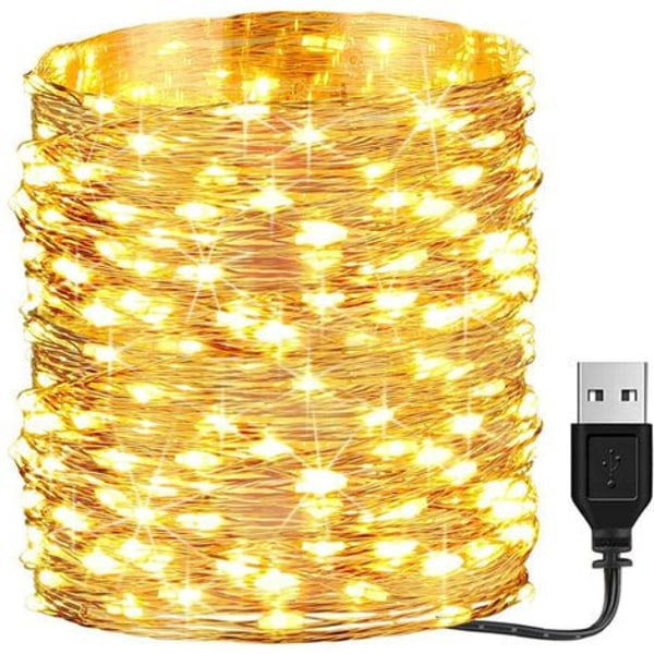 LED Kobbertråd Lys Fjernbetjening USB Batteriboks Lysstreng Vandafvisende Julepynt Lys
