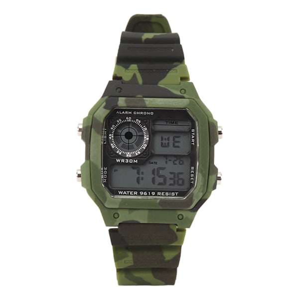 Digital Watch Multi Function Fashion Square Luminous Waterproof Outdoor Sports Chronograph Watch Camouflage Green