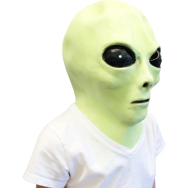 REMAKE Hohtava Alien-naamio vihreällä taivutettavalla leluavainrenkaalla