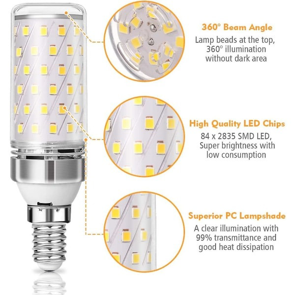 4-pak E14 LED-pære 12w 1200lm halogenpære-ækvivalent til 100w 3000k varm hvid Ac220240v Ikke dæmpbar