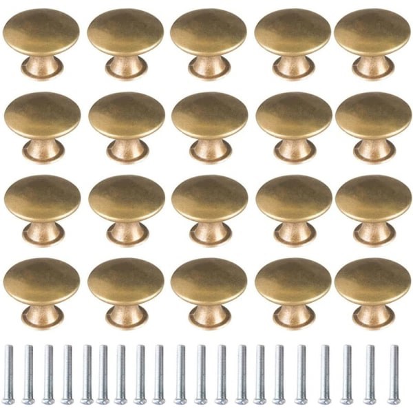 20 stk. Børstet Guld Vintage Messing Dørknapper 30mm Runde Møbelgreb