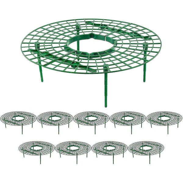 10-pak jordbærstøtter med 4 robuste ben for at holde planten ren og forhindre råd under regnfulde dage - grøn