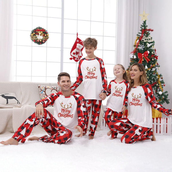 Black Friday Tilbud 2022! Pisexur Familie Julepyjamas Julekostumer Langærmet Klassisk Ternet Matchende Familie Julepyjamas Glædelig