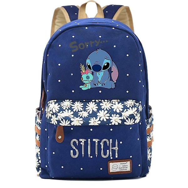 Ny Kawaii Stitch Pojkflicka Barn Skolryggsäck Kvinnor Ryggsäck Tonåringar Skolväska Canvas Resa Laptop Ryggsäck {FW} Mörkblå 1