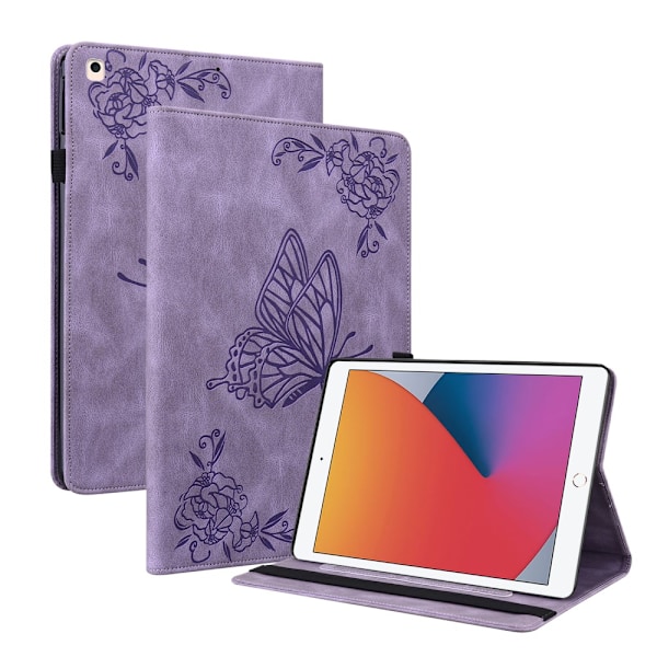 Læder Etui iPad 10.2 9. Gen (2021) Sommerfugle Lilla