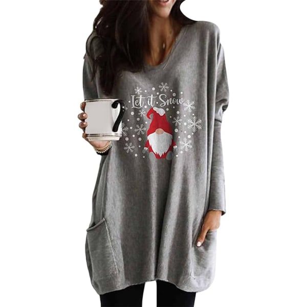 Dame Juletrøje Rundhals Langærmet Sweatshirt Ferie Trøje med Lommer