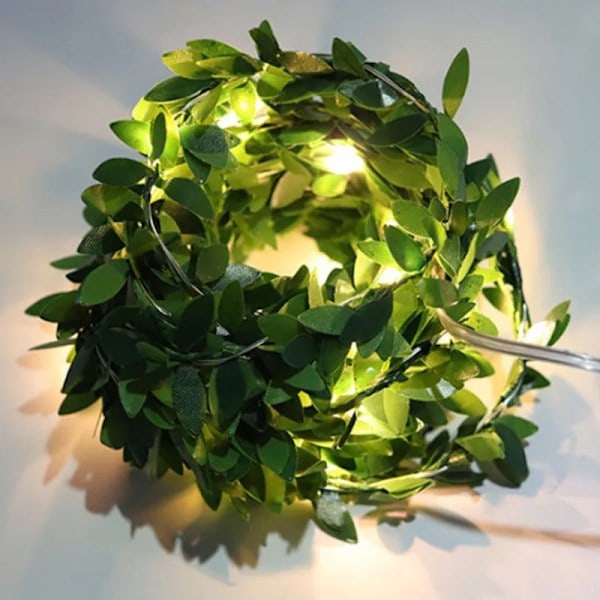 Udendørs Mini LED Kobbertråd Lysstreng Julepynt til Hjem Nytår Bryllup Have Gadelampe Grøn 2 blade 5m 50leds