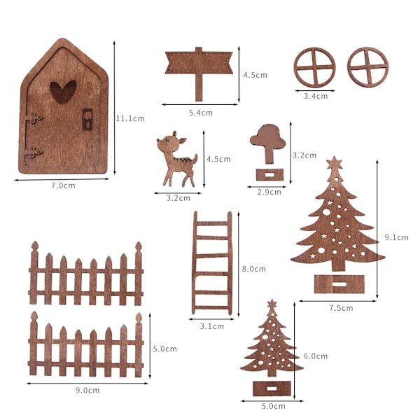 Jultomte Dörrtillbehör, Julset, Miniatyr Jultomte Dörr, Trätomte Dörrdekoration med Brevlåda Stövlar, Julgran, Staket,