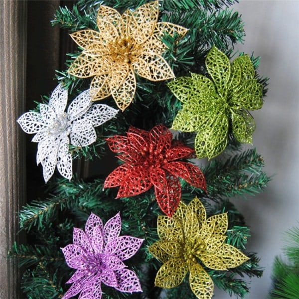 10 stk 15 cm Simulerte Hule Kunstige Blomster Barn Bursdagsfest Dekorasjon Nyttår Jul Dekor (Rød)