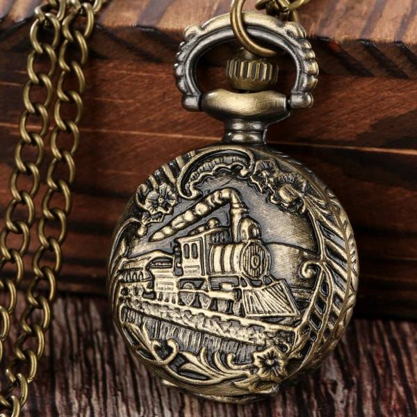 Ånglok Tåg Kvartsur Vintage Halsband Klocka Souvenir Present till Jul Fars Dag Brons