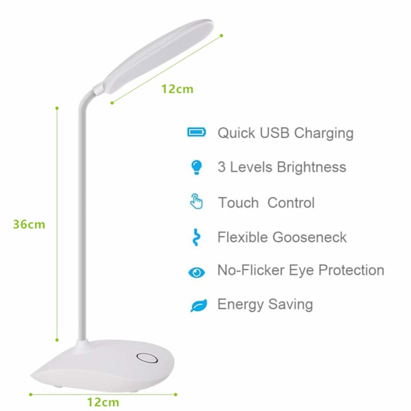 INF LED pöytävalaisin, käännettävä, himmennettävä, akkukäyttöinen, valkoinen