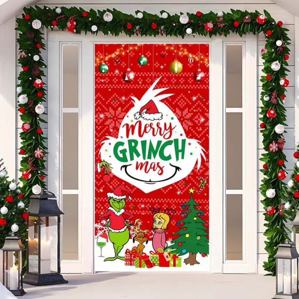 Juldörrskylt Happy Grinchmas Font Veranda Skylt Vinter Nyår Jul Juldekorationer och Tillbehör för Hemfest