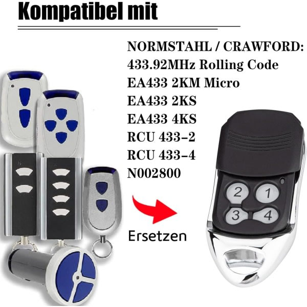 Normstahl Crawford EA433 2KS/4KS Käsikäyttöinen Lähetin - 2-Pakkaus - 433.92 MHz Rullakoodi Kaukosäädin