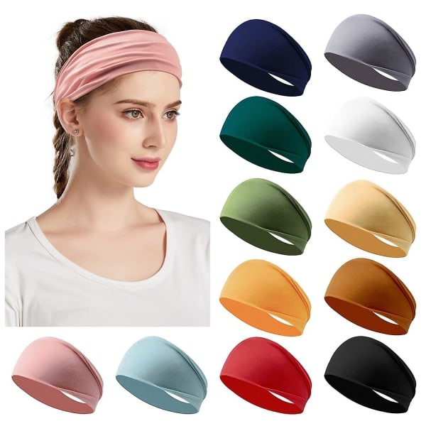 12-pack Elastiska Hårband för Kvinnor, Sportband, Turban, Huvudband, Halksäkra Svettbands, Yoga Hårband för Flickor