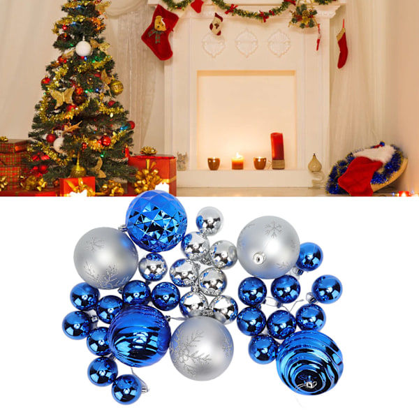Julgranskula Dekoration Okrossbar Plast Förgyllda Klot Ornament Set med Hängare för Julgran 30st Blå