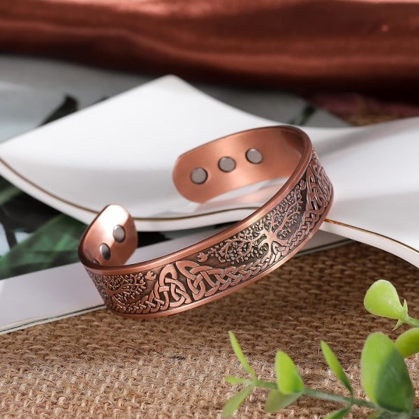 REMAKE Kobber Magnetisk Armbånd Til Mænd Kvinder Kobber Armbånd Solid Manschet Armbånd Med 6 Magneter Rød Kobber Magnet Energi Armbånd Justerbar Størrelse...
