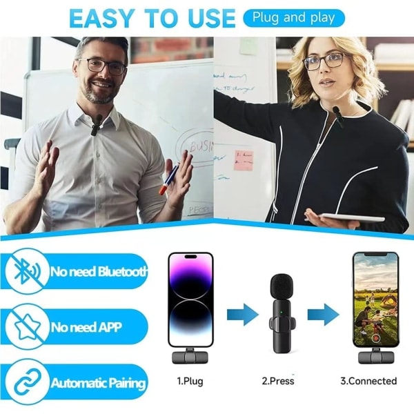 Lavalier trådløs mikrofon for iPhone/iPad/Android/Laptop, YouTube, Vlog1 mikrofon iphone